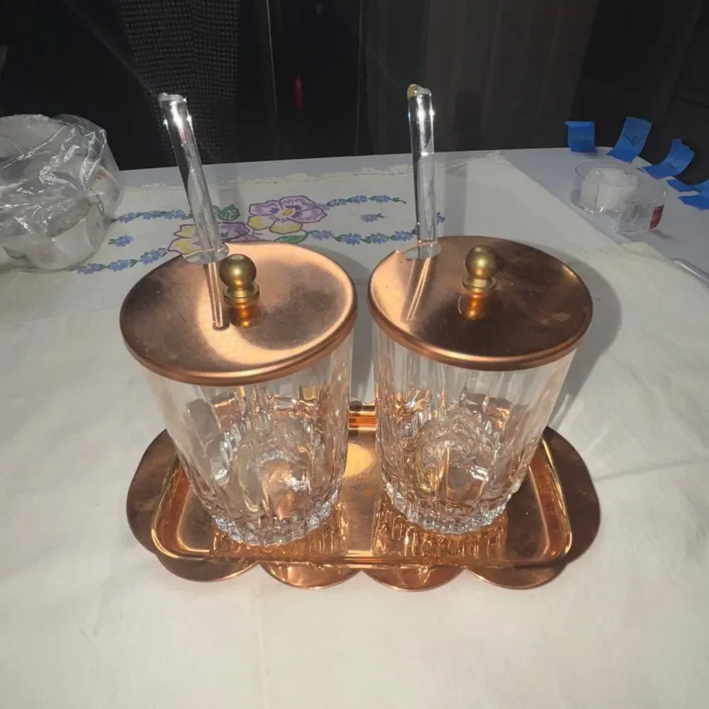 Arcorac Verre Trempe Tablewear Set Brass Tray with Glass Containers & Spoons